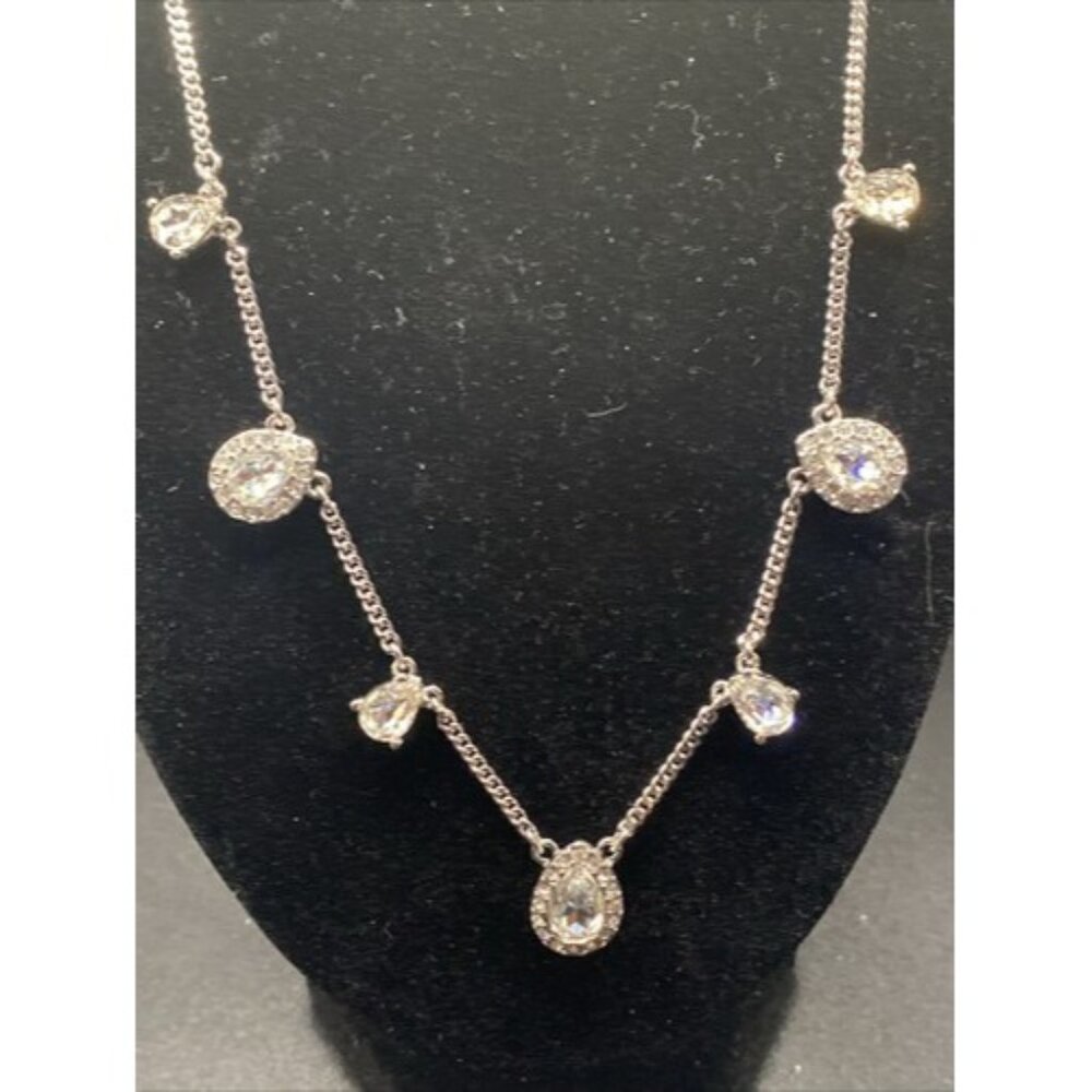 Signed Givenchy Necklace Rhinestone Pear Shape Crystal Silver Tone 15" + 3" NWT - Picture 5 of 9